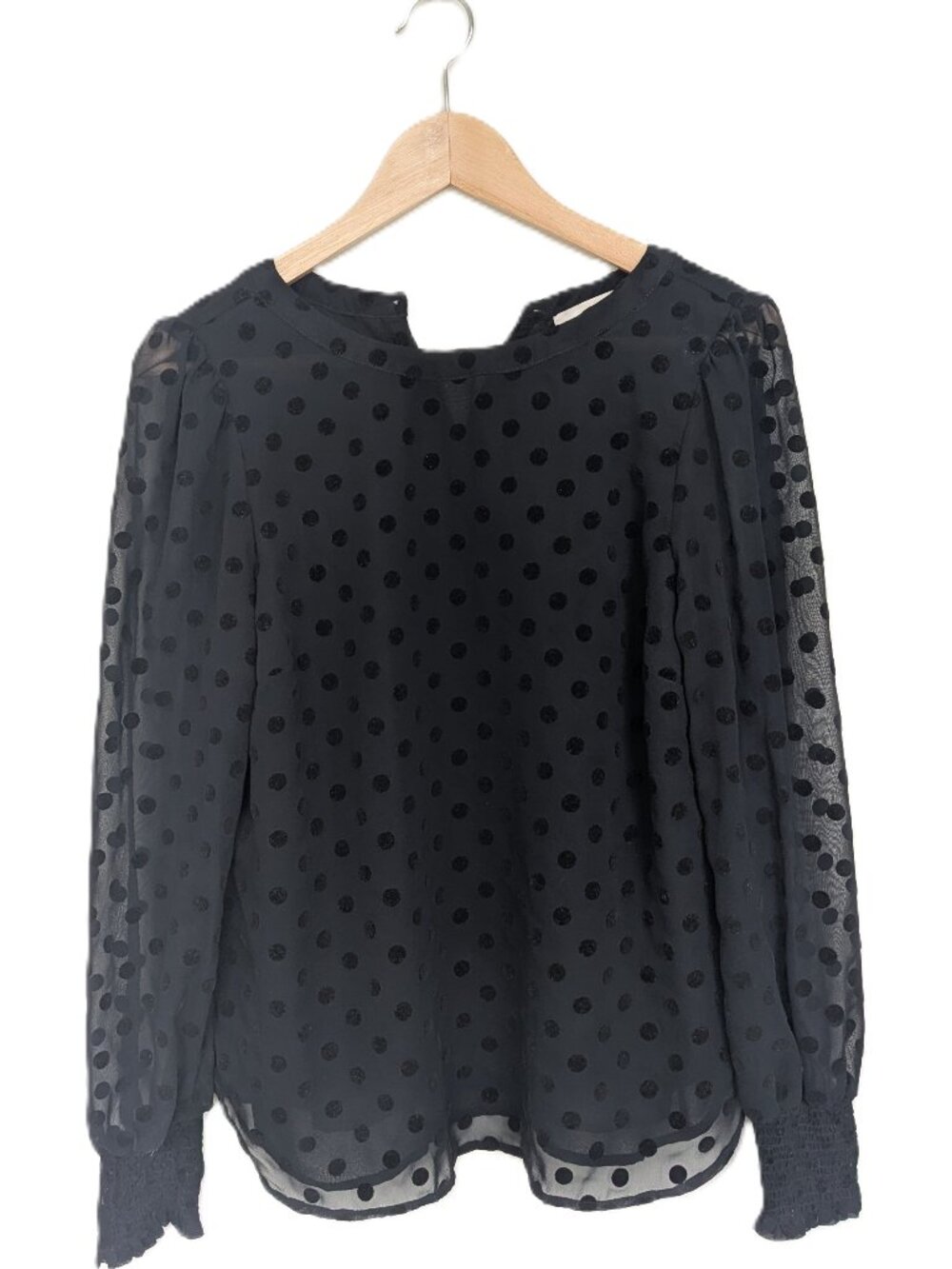 LOFT Black Velvet Polka Dot Blouse Women’s XS Long Sleeve Work Office Top Casual